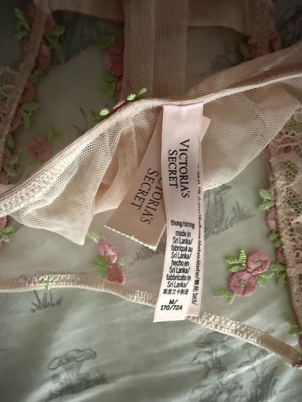 Victoria's Secret Dream Angels Rosebud Embroidery Mesh Thong Panty NWT - Picture 4 of 6